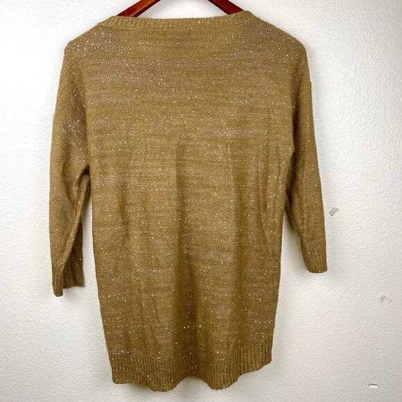 A.N.A. Womens Sweater Sz L Sequin Fairy Grunge Whimsigoth Boho Gold Metallic - Picture 2 of 10